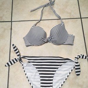 Blue and white striped halter Bikini